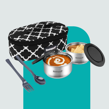 Steel Lunch Box- Set of 2, with Bag- Black